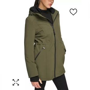 CALVIN KLEINWomen's Hooded Faux-Fur-Lined Anorak Raincoat, petite medium
